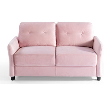 Comfortable Loveseat, Cushioned Seat With Tufted Back & Flared Armrest, Blush