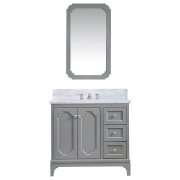 Queen 36 In. Marble Countertop Vanity in Grey with Mirror and Classic Faucet