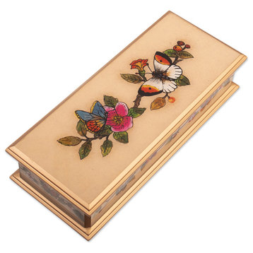 Novica Handmade Floral Hope Reverse-Painted Glass Decorative Box