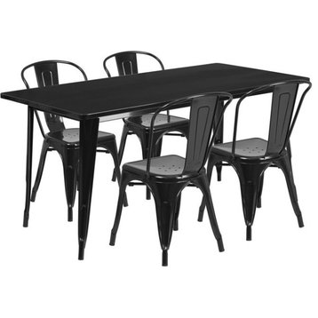 31.5"x63" Rectangular Black Metal Indoor/Outdoor Table Set