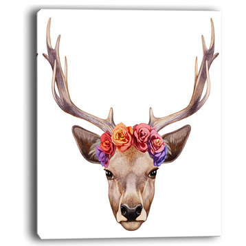 "Deer Portrait With Floral Head" Wall Art, 30"x40"