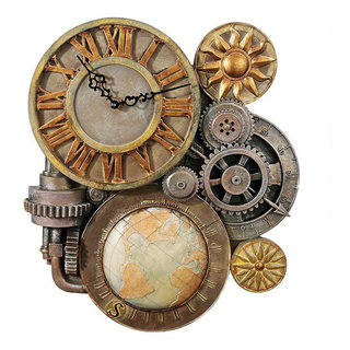 Yosemite Home Decor Venetian Woodgrain Gear Clock in Brown and Bronze