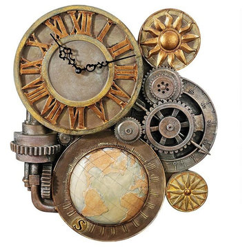 17.5" Art Deco Industrial Decorative Sculpture Wall Clock (Kitchen)