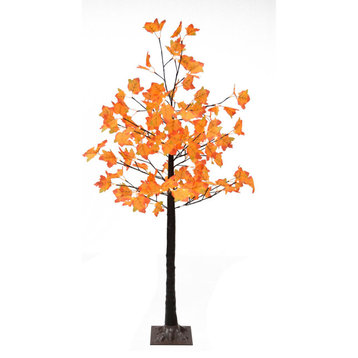 Pre-Lit 5' Harvest Maple Tree Fall Decoration With Multi-Hue Orange Leaves