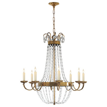Paris Flea Market Large Chandelier in Antique-Burnished Brass with Seeded Glass