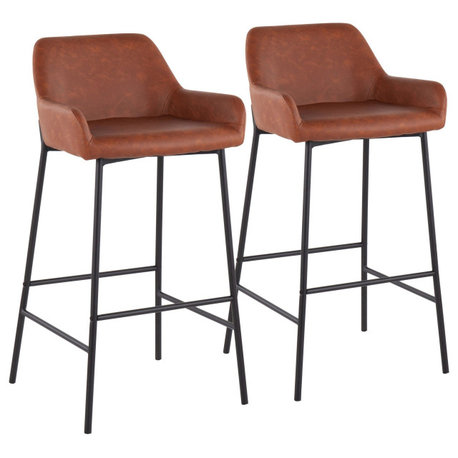 Daniella Fixed-Height Bar Stool, Set of 2, Black Metal, Camel PU