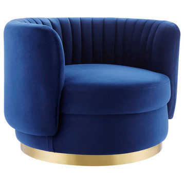 Embrace Tufted Performance Velvet Performance Velvet Swivel Chair, Gold Navy