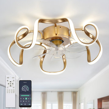 20 In Low Profile Ceiling Fan Dimmable Flush Mount Ceiling Lighting with Remote, Gold
