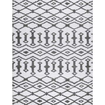 Tania Contemporary Shag Geometric White Rectangle Area Rug, 3.3' x 5'