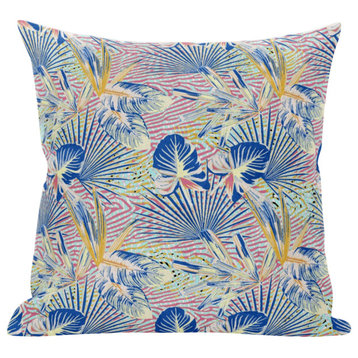18" Blue Pink Tropical Zippered Suede Throw Pillow