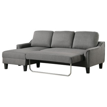 Lester Sofa With Chaise and Twin Sleeper, Gray fabric With Black legs