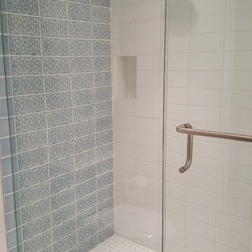 Blue and white bathroom