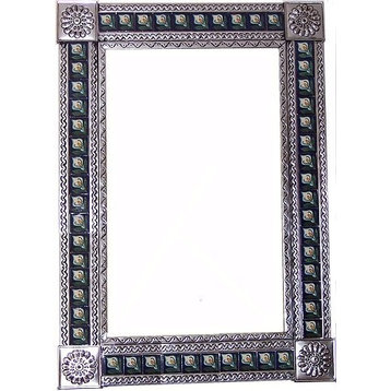 Big Silver Lily Tile Talavera Tin Mirror