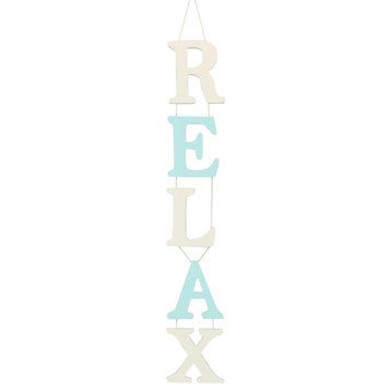 Cream and Light Teal Relax Painted Letters 26 Inch Wood Wall Sign