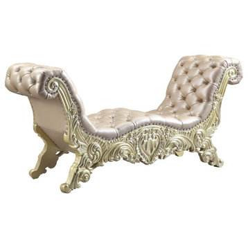 Vatican Bench, Pu Leather, Light Gold and Champagne Silver Finish
