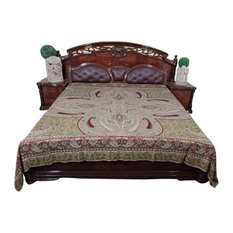 Mogul Interior - Red Green Jamawar Cashmere Bedding Bedspreads - Blankets