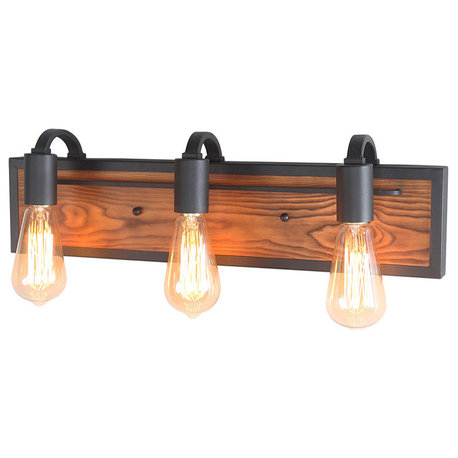 LNC 3-Light Rustic Bathroom Vanity Lights, Black