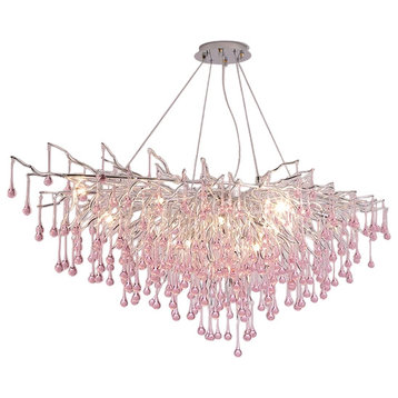 Modern Pink Crystal Chandelier for Living Room, Dining Room, Bedroom, Pink, Hanging Oval Dia47.2" / Dia120cm, Cool Light
