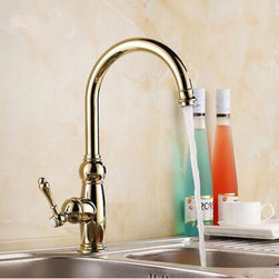 Brass Ti-PVD 360&deg; Rotatable Golden Kitchen Mixer Water Sink Tap TA0195G - Kitchen Faucets