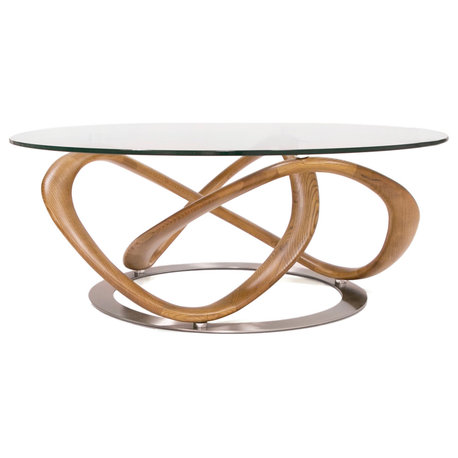 Modrest Michele Modern Glass + Walnut Coffee Table