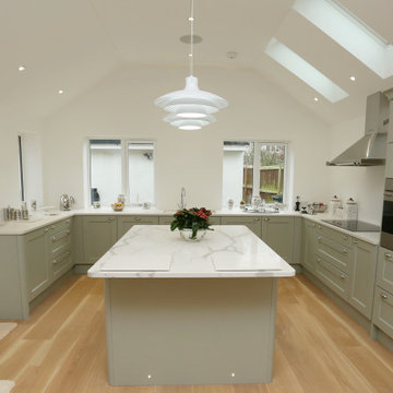 Painted Shaker kitchen with quartz island worktop