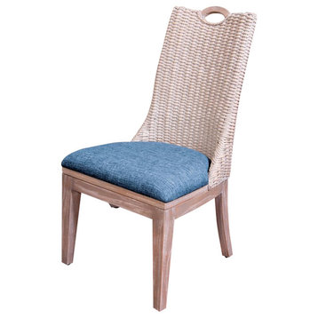 Belize Dining Chair In Rustic Driftwood, Daphnie Blue