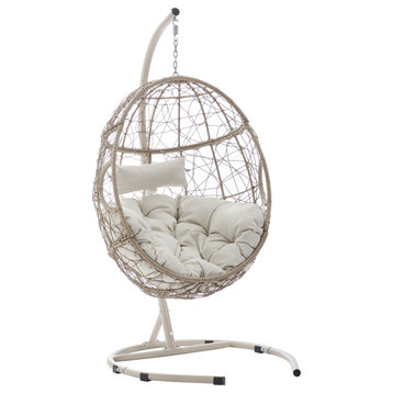 Cleo Outdoor Wicker Hanging Egg Chair Light Brown/Sand Egg Chair and Stand