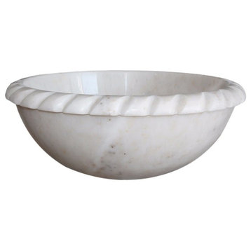 Rope Natural Stone Vessel Sink, White Marble
