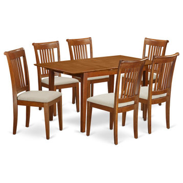 7-Piece Dinette Set For Small Spaces-Kitchen Table and 6 Chairs, Saddle Brown