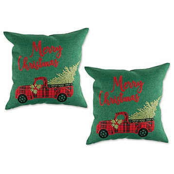 Dii Merry Christmas Truck Embroidered Pillow Cover 18x18", Set of 2