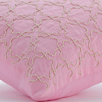 Pink Jute Lattice Trellis 16"x16" Cotton Linen Pillows Cover, Pink Italy