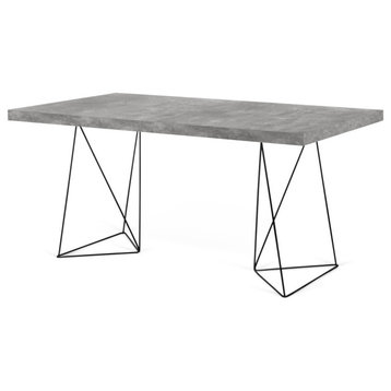 Tema Multi 63" Dining Tables with Trestles, Concrete Look_black Steel Legs