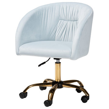 Lowri Velvet Swivel Office Chair, Aqua