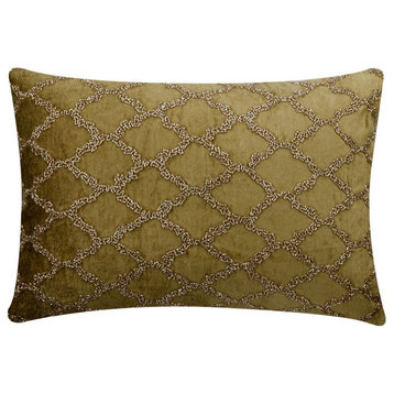 12"x16" Lattice & Beaded Sage Green Velvet Pillow Covers, Sage Lattice