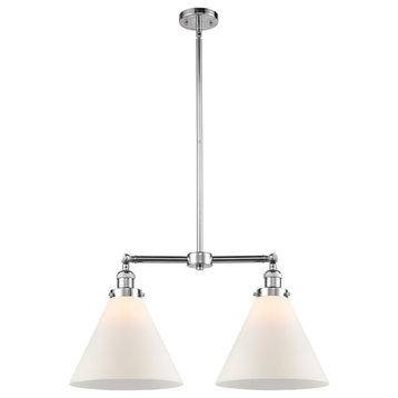 2-Light X-Large Cone 22" Chandelier, Polished Chrome, Glass: White Cased