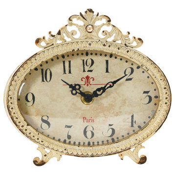 Distressed Pewter Mantel Clock, Cream