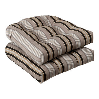 Getaway Stripe Black Wicker Seat Cushion Set of 2 Transitional Outdoor Cushions And Pillows by Pillow Perfect Inc Houzz