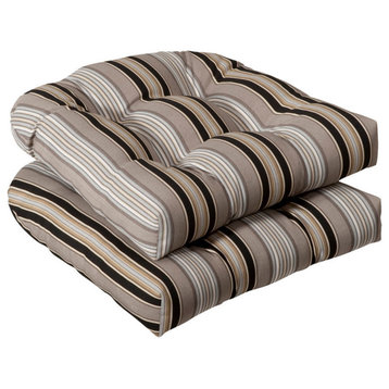 Getaway Stripe Black Wicker Seat Cushion, Set of 2
