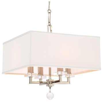 Paxton 4 Light Mini Chandelier in Polished Nickel with White Linen