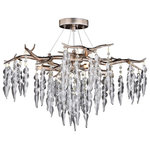 Vaxcel - Vaxcel - Rainier 4-Light Semi-Flush Mount in Glam and Waterfall Style 13 Inches - Collection: Rainier, Material: Steel, Finish Color: Silver Mist, Width: 23.75", Height: 6.5", Lamping Type: Xenon, Number Of Bulbs: 4, Wattage: 40 Watts, Dimmable: Yes, Moisture Rating: Dry Rated, Desc: The beauty of nature is uniquely captured in this stunning collection called Rainier. A silver leaf branch-like structure gracefully suspends icicle glass strands with topped crystal beads for a glistening display of light. The elegantly styled ceiling mounted fixtures are a sure way to bring the wow factor to any dining room, living room or entryway.   Assembly Required: Yes / Back Plate Height: 5.25 / Back Plate Width: 8.66 / Canopy Diameter: 4.75 / Sloped Ceiling Adaptable: Yes / Bulb Shape: JC Bi-Pin / Dimmable: Yes. ,-Rainier 4-Light Semi-Flush Mount in Glam and Waterfall Style 13 Inches Tall and 24 Inches Wide-Waterfall, Branch-C0222