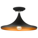 Livex Lighting - Livex Lighting Waldorf 1-Light Black Semi-Flush With Brushed Nickel Accents - The distinctive shape of this black semi-flush makes it a wonderful accent for a contemporary home. Inside the shade is a gold lining which gives the light a warm tone.