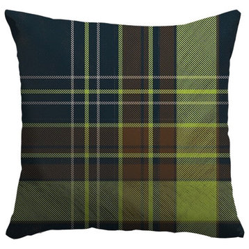 "Bright Green and Dark Blue Tartan Plaid" Pillow 16"x16"