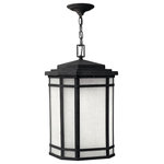 HInkley - Hinkley Cherry Creek Large Hanging Lantern, Vintage Black - Cherry Creek's modern take on the popular Arts & Crafts style has a timeless appeal. The cast aluminum construction is enhanced by the warmth of the finish and the vintage-looking white linen glass.