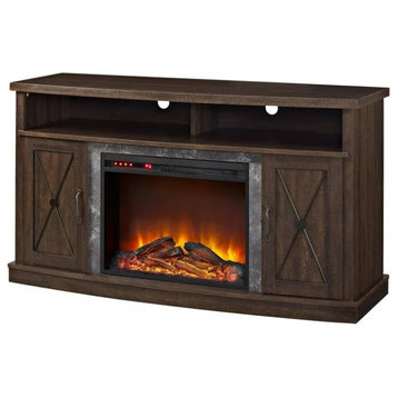 Farmhouse TV Stand, Electric Fireplace & Side Cabinets With X Accented Doors