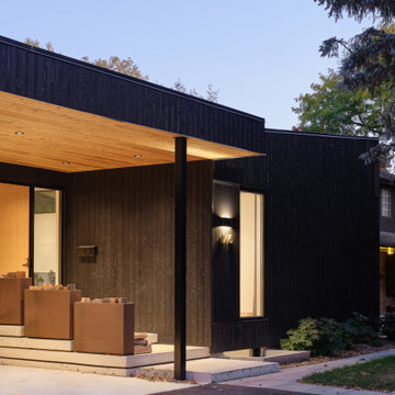 Modern Entry with Charred Wood | Custom Home Oakville