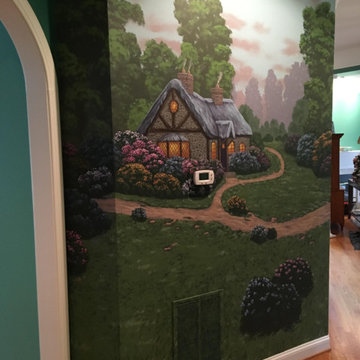 English Cottages Mural, hand painted in a foyer by Tom Taylor of Mural Art LLC