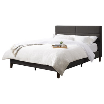 Atlin Designs Fabric Queen Bed Frame with Rectangle Panel Headboard in Dark Gray
