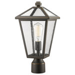 Z-Lite - Talbot 1 Light Outdoor Post Mount Fixture in Rubbed Bronze - Illuminate an exterior front or back walkway with a classic fixture reflecting a charming village theme. Made from Rubbed Bronze metal and seedy glass panels this one-light outdoor post mount fixture delivers a charming upgrade with industrial-inspired attitude.andnbsp