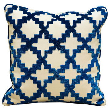 Velvety French Medallion Blue and Off White Geometric Throw Pillow 12"x25"