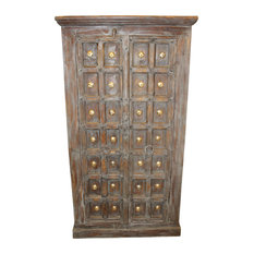 Mogul Interior - Consigned Antique old door Wardrobe Rustic Chest Brass Medallion Furniture - Armoires and Wardrobes